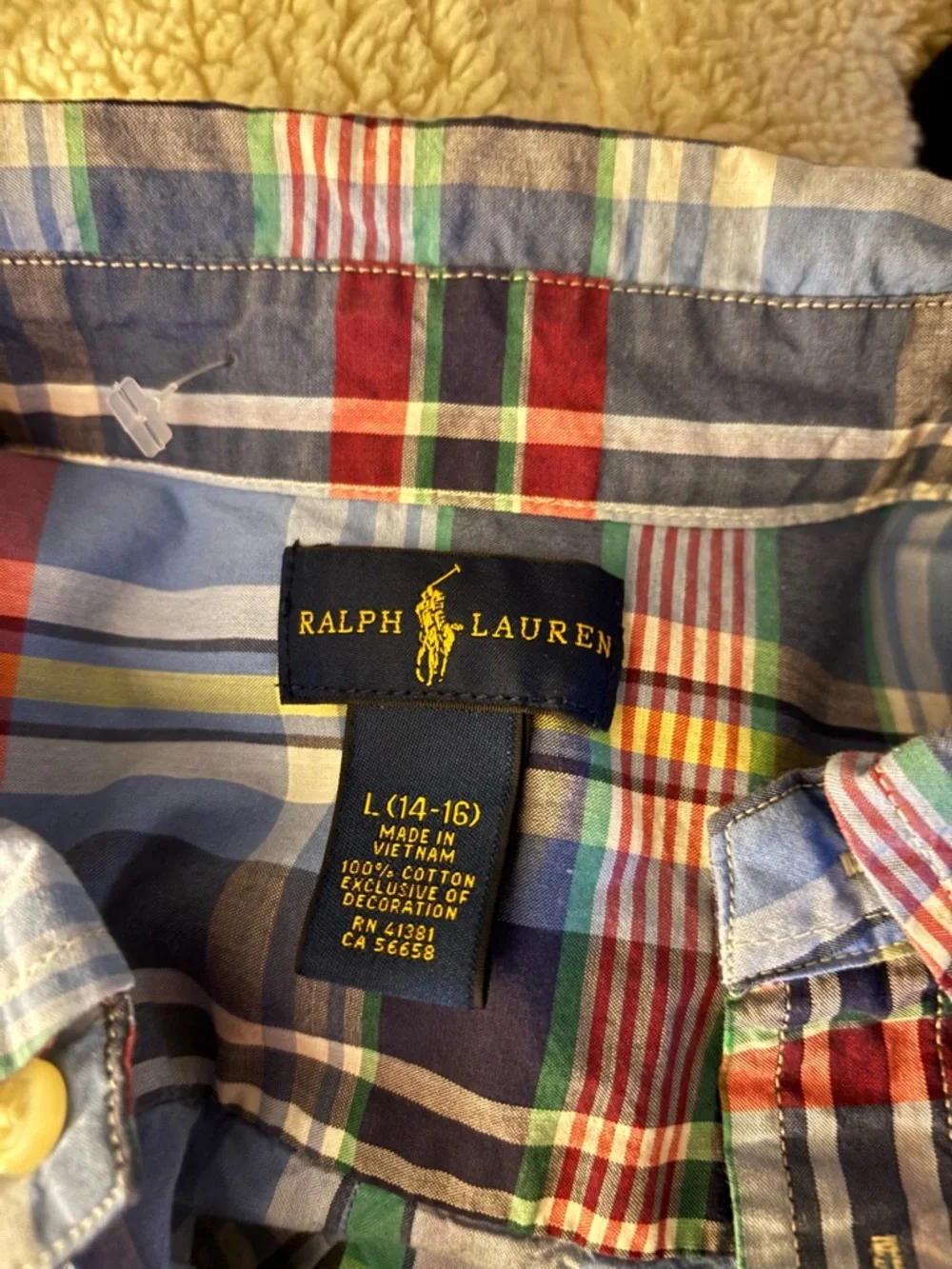 Ralph Lauren Multicolor Plaid Cotton Button-Up Shirt Size 14-16 boys NWOT